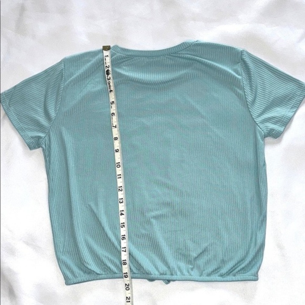 Celestial Sun Moon Graphic Ribbed Cinched‎ Tee Aqua Beautees Glitter XL 16 Girls - Picture 3 of 3